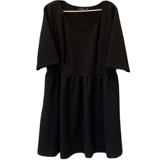 Apt 9 Women’s Smock Texture Bodice Fit Flare Elbow Sleeve Black Short Dress-2XL - Picture 1 of 9